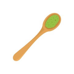 Matcha in wood spoon icon. Flat illustration of matcha in wood spoon vector icon for web design
