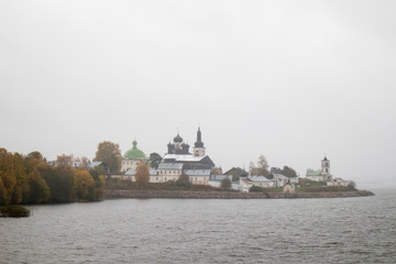 Russia,Vologda region,Kirillov district, the village of Goritsy, - 2 October 2019, Goritsky convent in raining weather