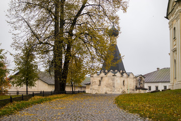 Naklejka premium Kirillov, Russia - September 18, 2019: Kirillo-Belozersky Monastery. Largest monastery of Northern Russia in a bad weather