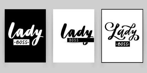 Lady Boss Vector posters. Feminism slogan with Handwritting lettering.