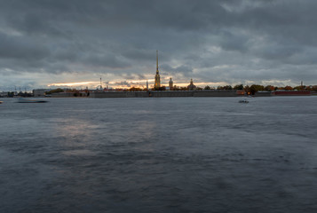Fototapeta na wymiar View of the Neva river and the Peter and Paul fortress. Saint-Petersburg. Russia
