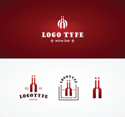 Logo combined of wine glass, bottle and grapes. Wine template icon logo design. Bar logo wine