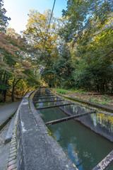 Biwako Sosui canal waterway as It passes along Nanzen-ji Temple. Built in 1890 between Lake Biwa and Kyoto City. It runs to Keage at Higashiyama ward in Kyoto, Japan.