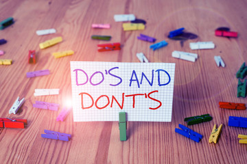 Text sign showing Do S Is And Dont S Is. Business photo text advising Rules or customs concerning...