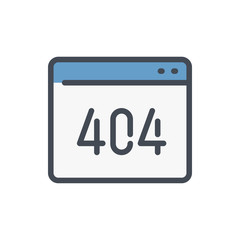 Web page with 404 error color line icon. Page not found website notification vector outline colorful sign.