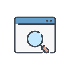 Website search color line icon. Web page with magnifier vector outline colorful sign.