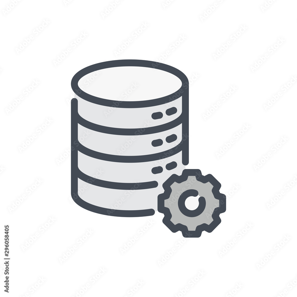 Poster database settings color line icon. data storage with gear vector outline colorful sign.