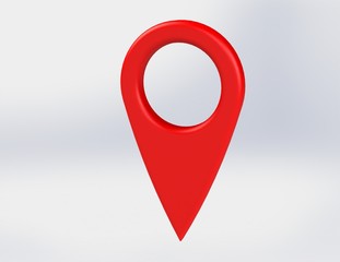 LOCATION pin glossy red arrow. The concept of tagging a sign landmark needle tip to create a route search. Isolated on white background 3D rendering 3D. – Illustration  