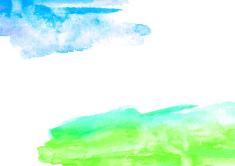 Fototapeta na wymiar Watercolor abstract background, pattern, spot, splash of paint, blot, divorce. Grunge pattern. Abstract sky painting. Paint template, green, blue paint color. Nature background
