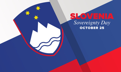 Sovereignty Day in Slovenia. National happy holiday, celebrated annual in October 25. Slovenia flag. Patriotic elements. Poster, card, banner and background. Vector illustration