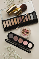 Top view cosmetic products for makeup