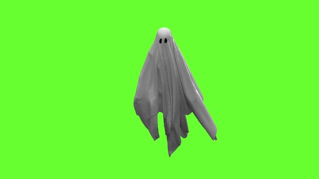 Flying white Ghost on an green screen