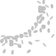 British pound coins falling. Scattered black and w