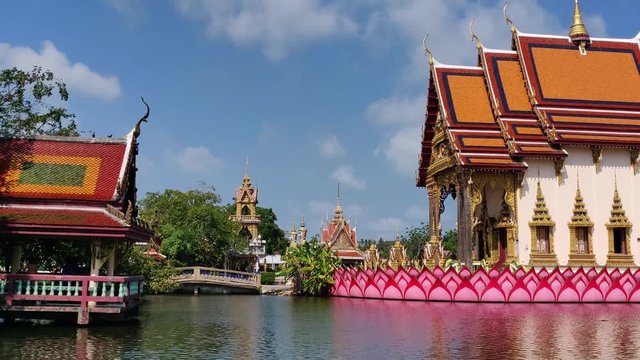 Wat Plai Laem Buddhist Temple Complex in Lagoon of Koh Samu Island, Thailand, Wide Shot