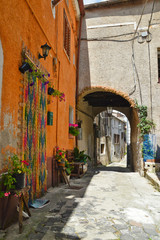 Fototapeta na wymiar Province of Salerno, Italy, 05/27/2017. A narrow street among the old houses of a mountain village.