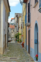 Province of Salerno, Italy, 05/27/2017. A narrow street among the old houses of a mountain village.