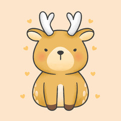 Cute reindeer sitting cartoon hand drawn style