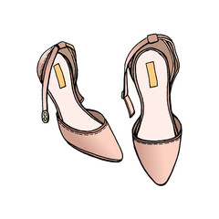 A pair of beige high hill shoes isolated on white background. Eps 10 fashion vector illustration.
