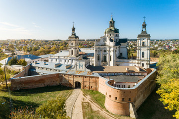 Aerial autumn view of Monastery of the Bare Carmelites in Berdichev, Ukraine.