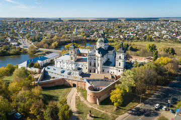 Aerial autumn view of Monastery of the Bare Carmelites in Berdichev, Ukraine.