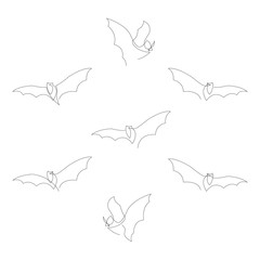 Continuous one line drawing. Halloween bat silhouette. Vector illustration