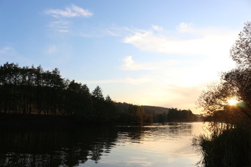  Sunset is beautiful on a flat river in autumn