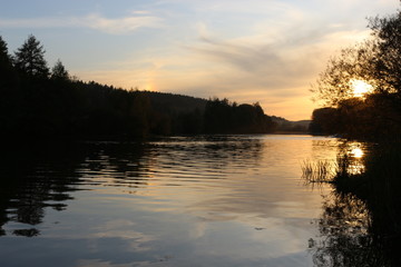 Sunset is beautiful on a flat river in autumn