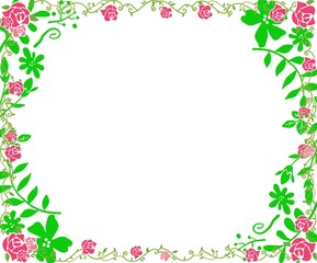  illustration style pink flower frame with white background hand drawn