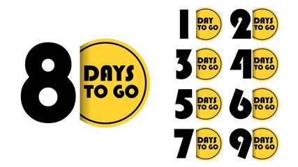 Number 1, 2, 3, 4 5 6 7 8 9 of days left to go Collection badges sale landing page banner.vector design