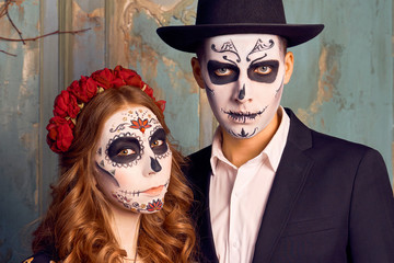 Day of dead holiday. Halloween. People in costume