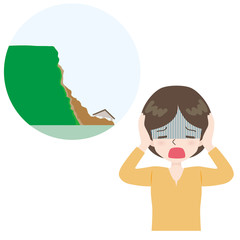 崖崩れ　嘆く女性