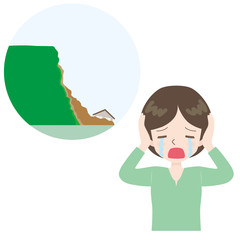 崖崩れ　嘆く女性