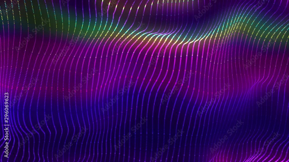 Poster 4k video. lines abstract. looped animation. wave pattern. dotted lines. neon waves. particles backgr
