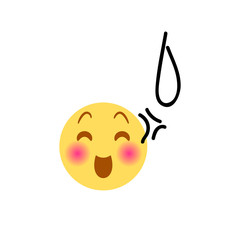 Vector illustration, yellow emoji of uncomfortable shy laughter. With hand drawn black marker doodle detail such as sweat scribing sign. High quality, isolated.