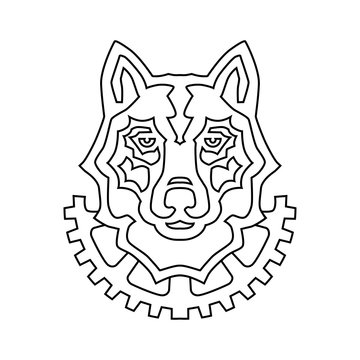Wolf head and mechanical gear logo (outline)