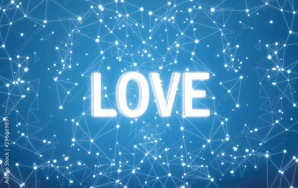 Wall mural love on digital interface and blue network background