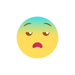 Vector illustration, yellow and blue gradient emoji. Isolated on white background. Ideal for unhappy, tiring and other negative concepts.