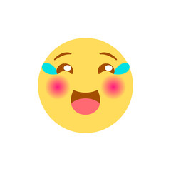 Vector illustration, yellow laughing with tears emoji. High quality, isolated, round shaped.