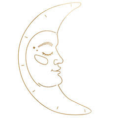 Celestial gold element for decoration and clipart on the white isolated background.