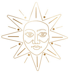 Celestial gold element for decoration and clipart on the white isolated background.