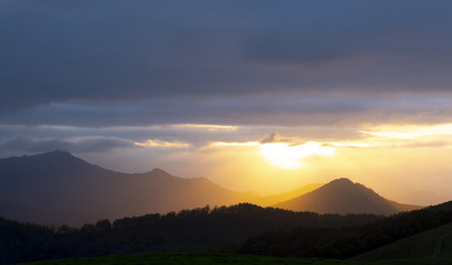 sunny weather between the mountains at sunset, Euskadi