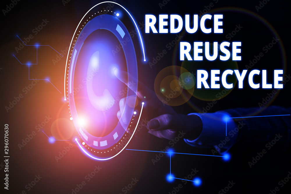 Poster handwriting text reduce reuse recycle. conceptual photo environmentallyresponsible consumer behavior