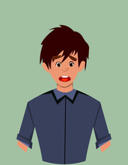 Young boy boring facial expression. boring expression vector illustration in cartoon style.