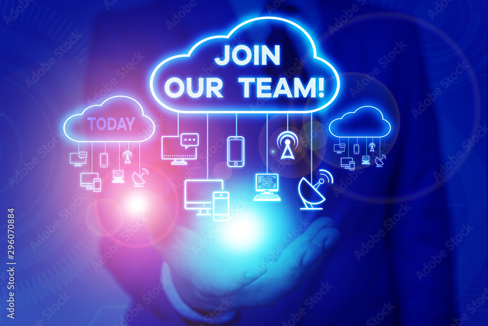 Poster conceptual hand writing showing join our team. concept meaning inviting someone into your local grou