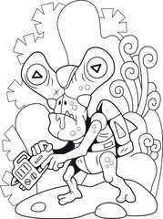 Obraz premium cartoon cute alien, coloring book, funny illustration