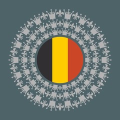 Fototapeta premium Decorative design element. Pattern with crown and royal lily. Circular ornamental symbol. Flag of the Belgium