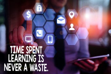Word writing text Time Spent Learning Is Never A Waste. Business photo showcasing education has no end Keep learning