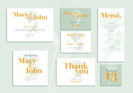 Wedding Set Layout with Gingko Leaves Illustration