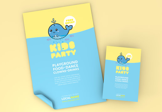 Children's Party Poster Layout with Illustrated Whale