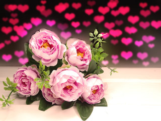 hearts and peonies flowers background valentine's day love